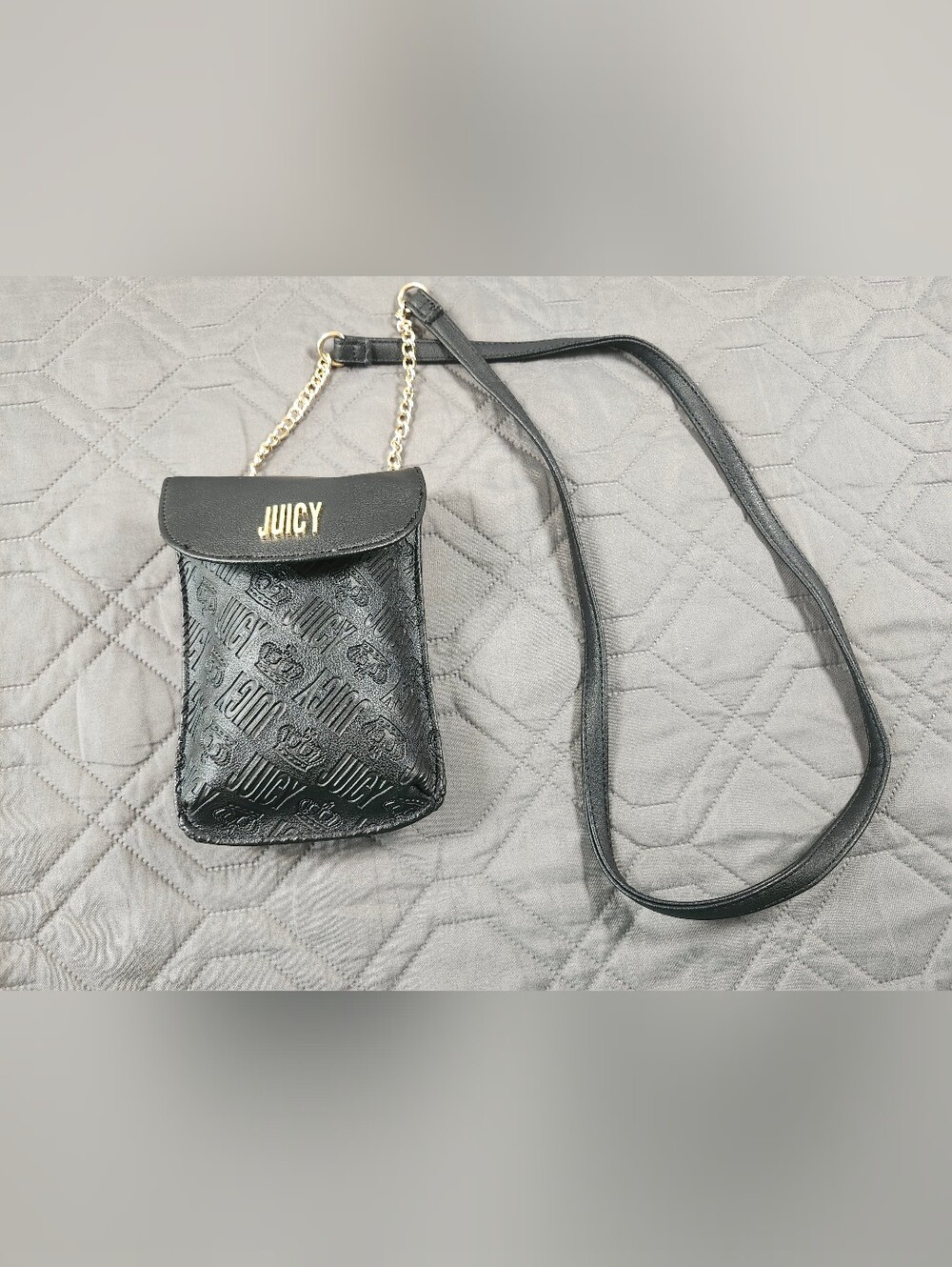 Juicy Couture Black Embossed Crossbody Bag with Gold Chain